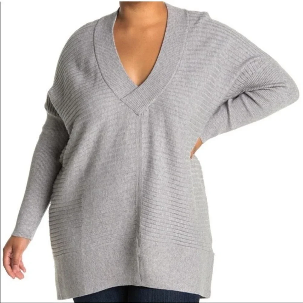 Stitchdrop NWT gray ribbed v-neck sweater, dolman sleeve, viscose blend S